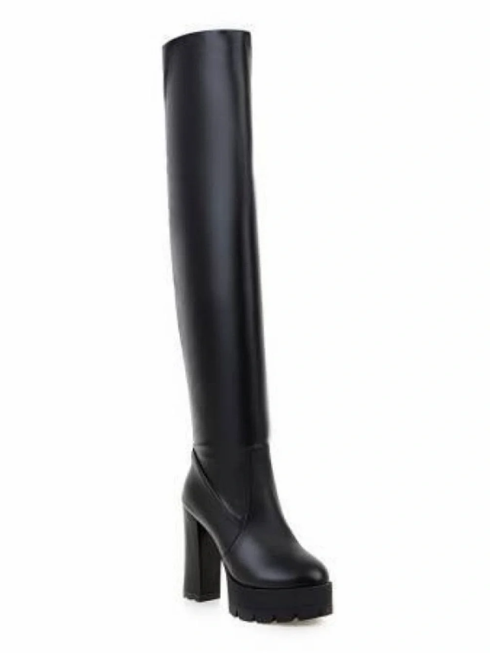 Tall Black Over-the-Knee Platform Boots with Block Heel